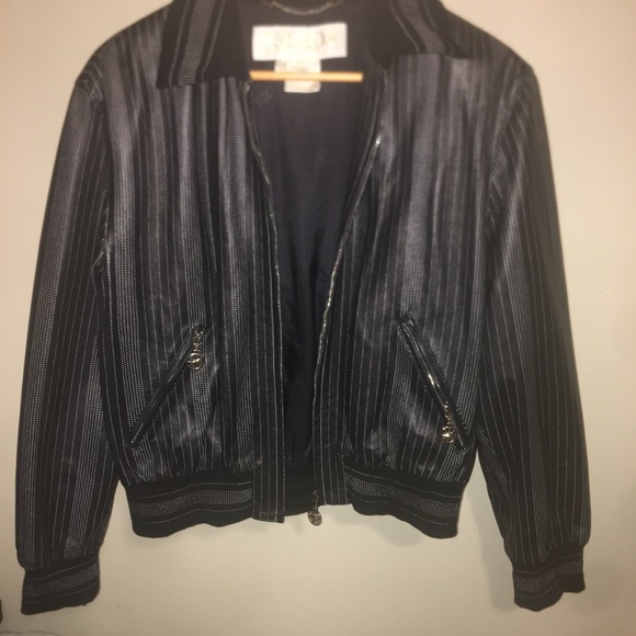 Escada true leather dark navy blue jacket with wool details (Made in Germany) - Picture 4 of 7